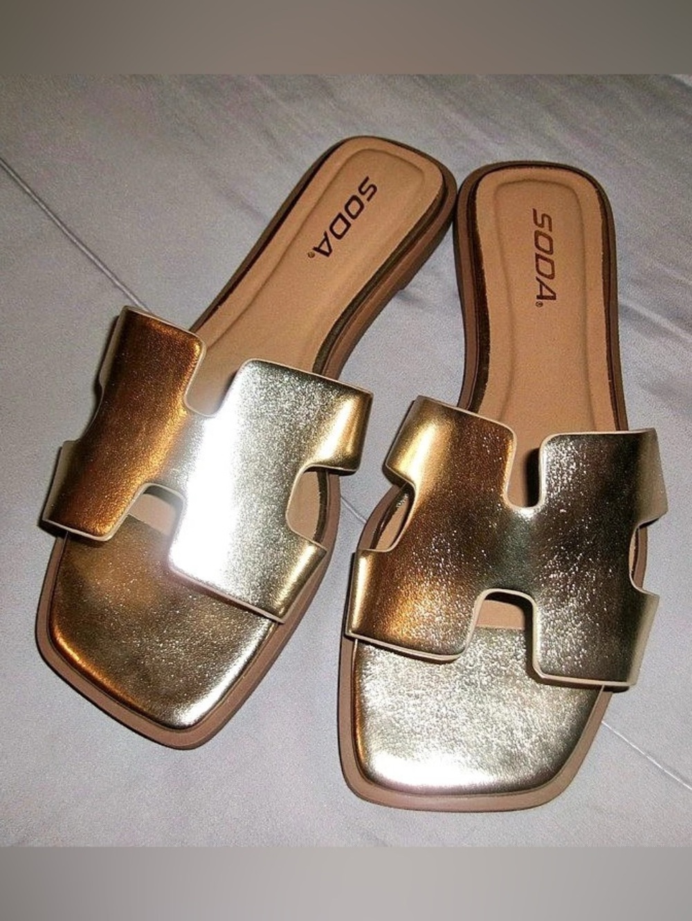 SODA Metallic Gold Slide Sandals US 8.5